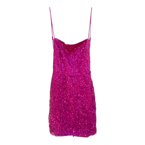 Lucy in the Sky Beaded Sequin mini Dress in Fuchsia - Picture 3 of 6